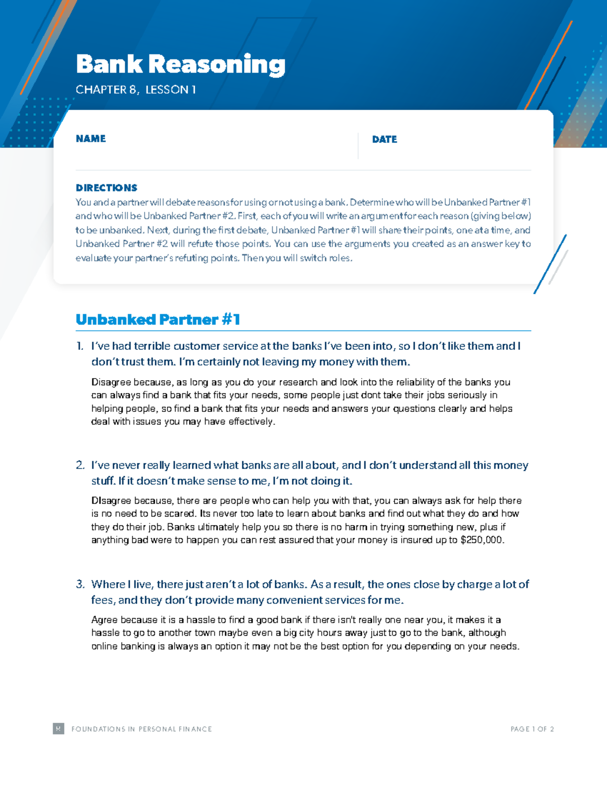 Foundations In Personal Finance CH8 L1 Unbanked Debate Answers Studocu