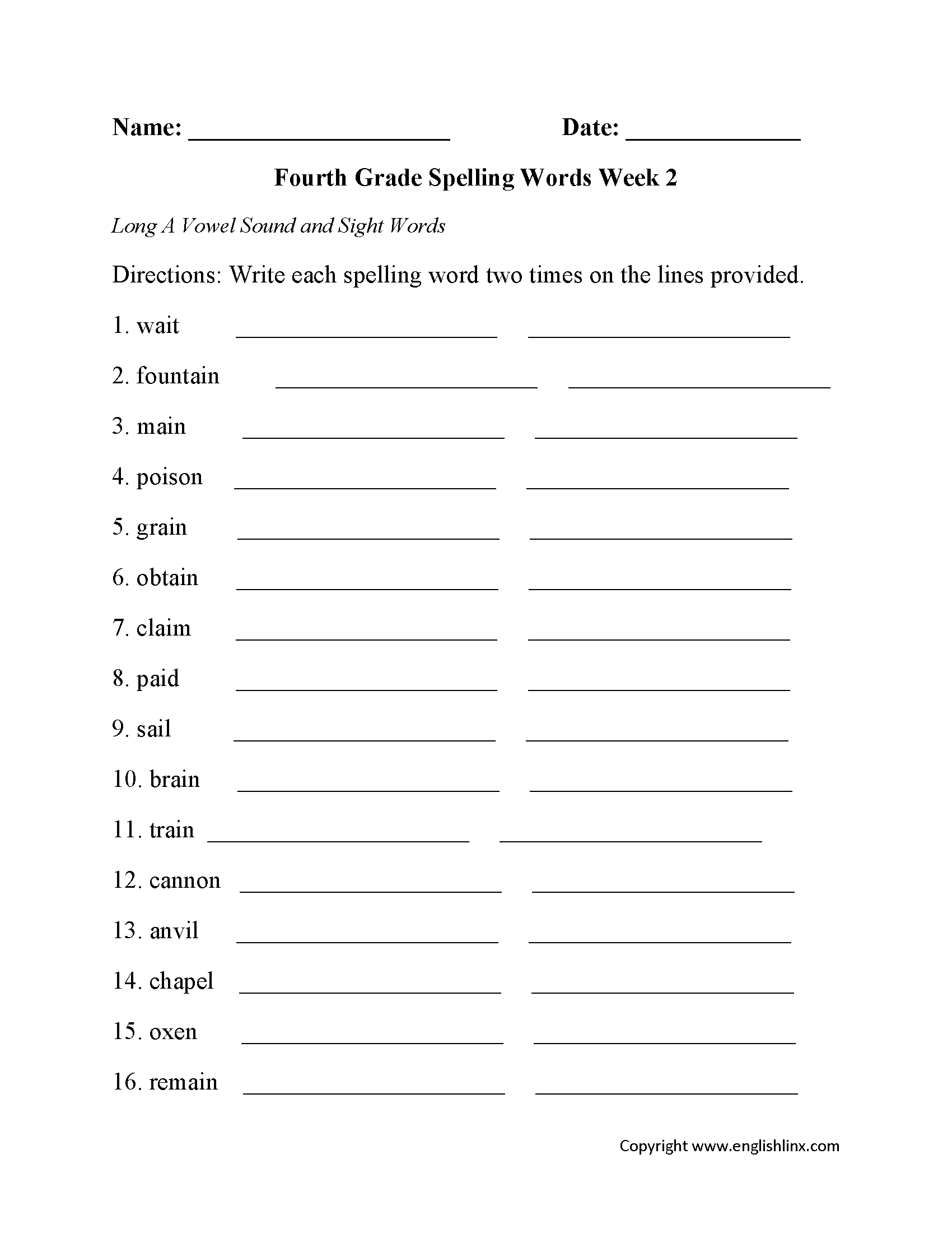 Fourth Grade Spelling Worksheets Free Printable Word Lists Practice Fourth Grade Spelling Worksheets Free Printable Word Lists Practice