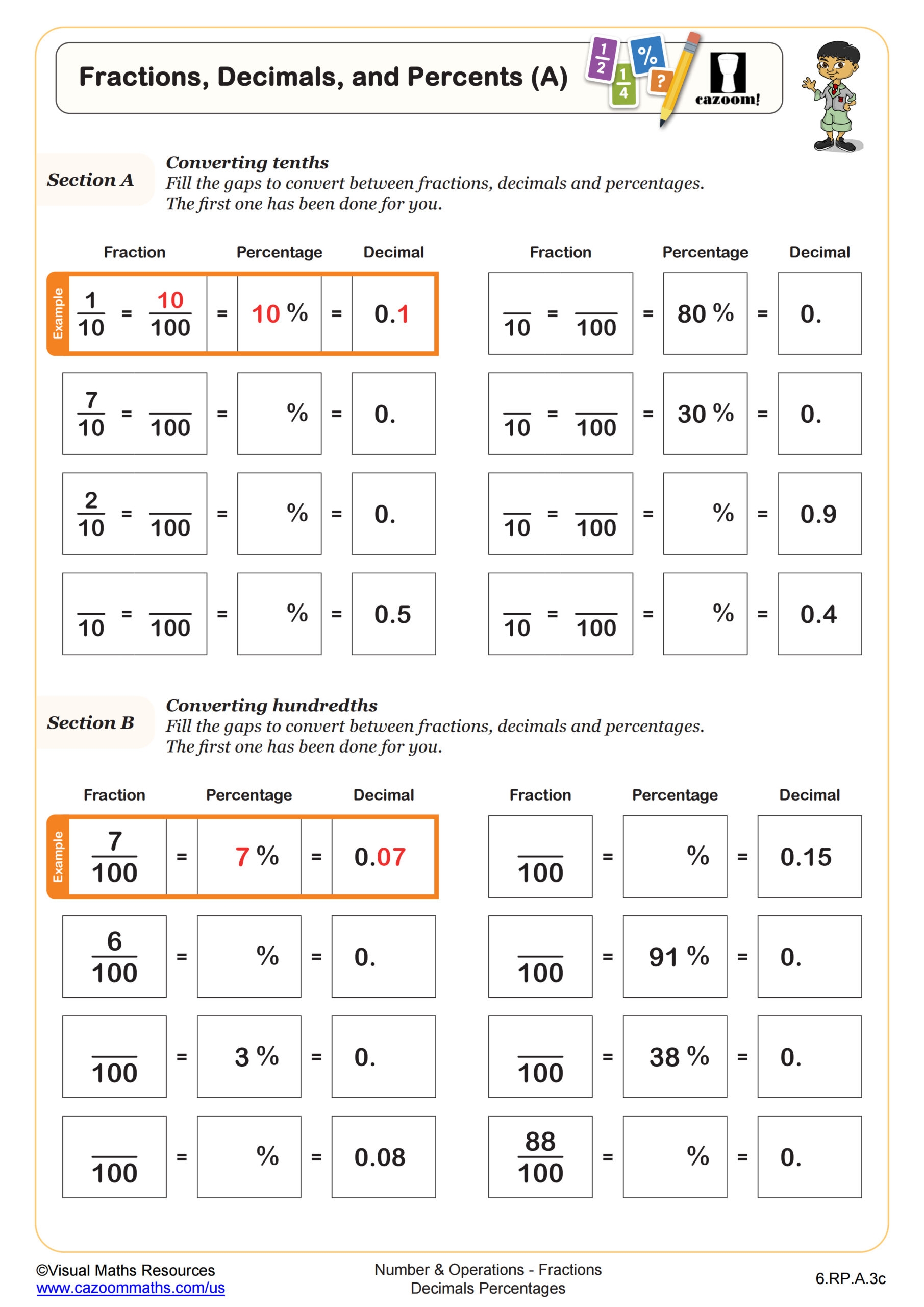 Fractions Decimals And Percents A Worksheet 6th Grade PDF Worksheets Cazoom Math Fractions Decimals And Percents A Worksheet 6th Grade PDF Worksheets Cazoom Math