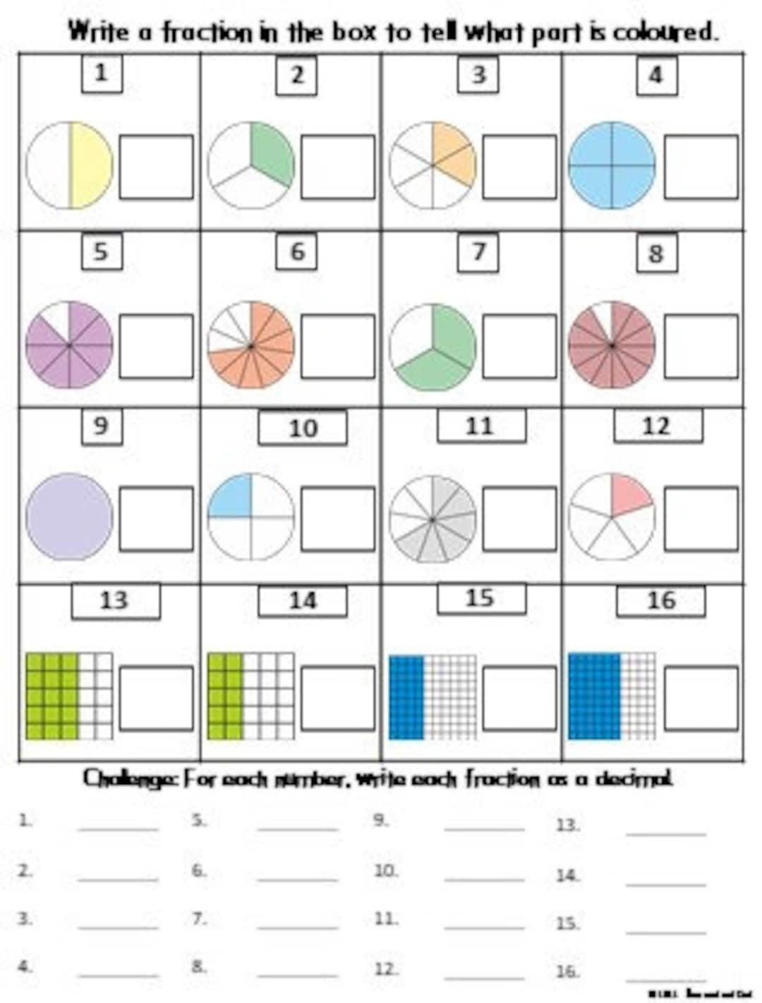 Fractions Math Worksheets Grade 4th 5th 6th Etsy Hong Kong