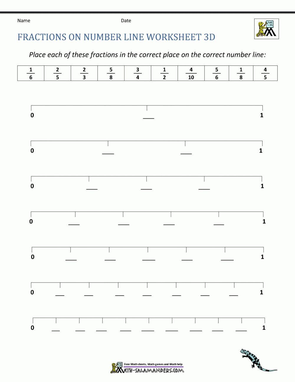 fractions on a number line worksheet fractions on a number line worksheet