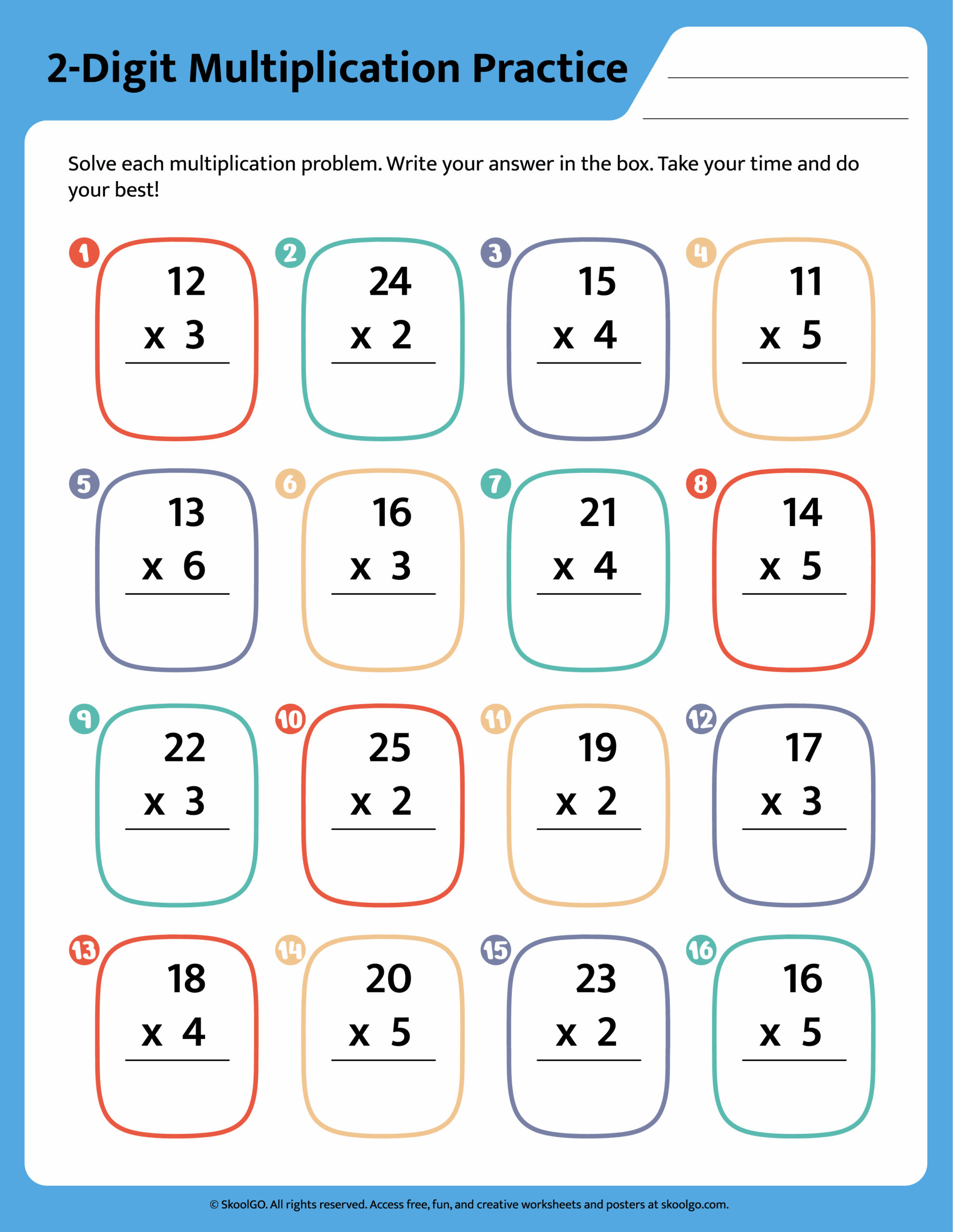 Free 2 Digit Multiplication Worksheet For Grades 2 4 Free 2 Digit Multiplication Worksheet For Grades 2 4