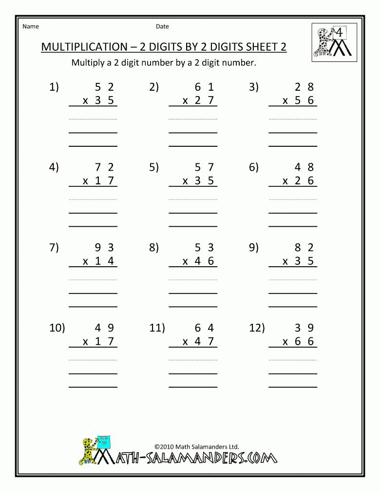 two-digit by two-digit multiplication worksheets