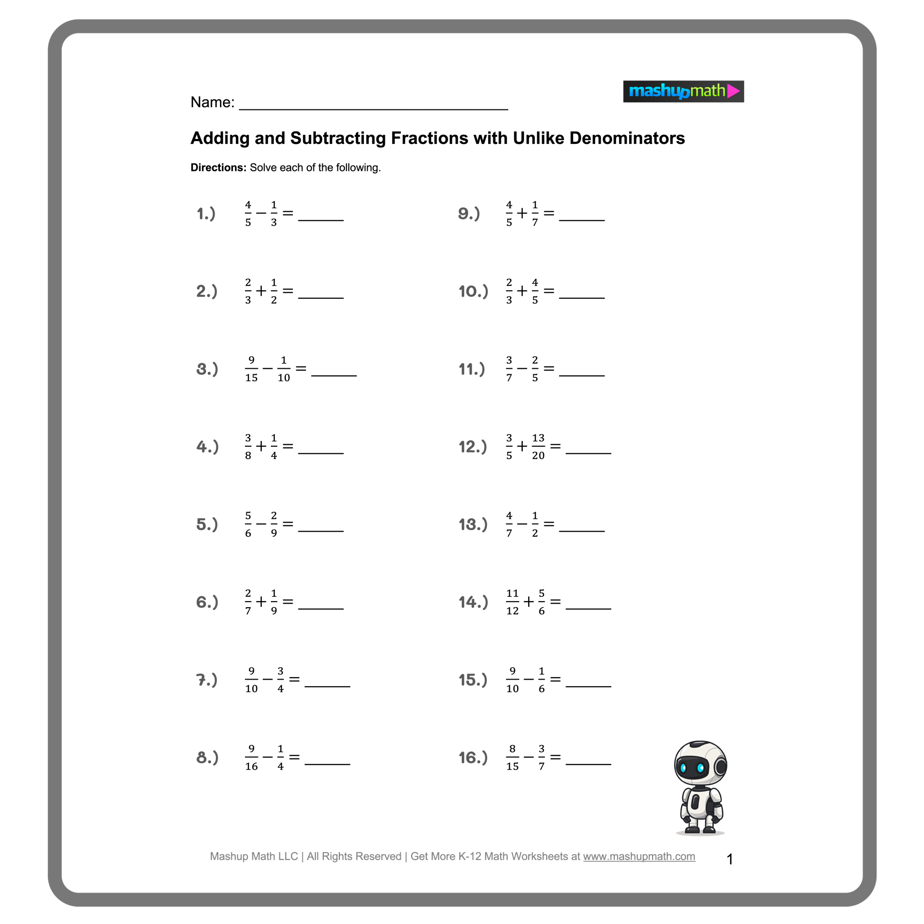Free Adding And Subtracting Fractions Worksheets Mashup Math Free Adding And Subtracting Fractions Worksheets Mashup Math