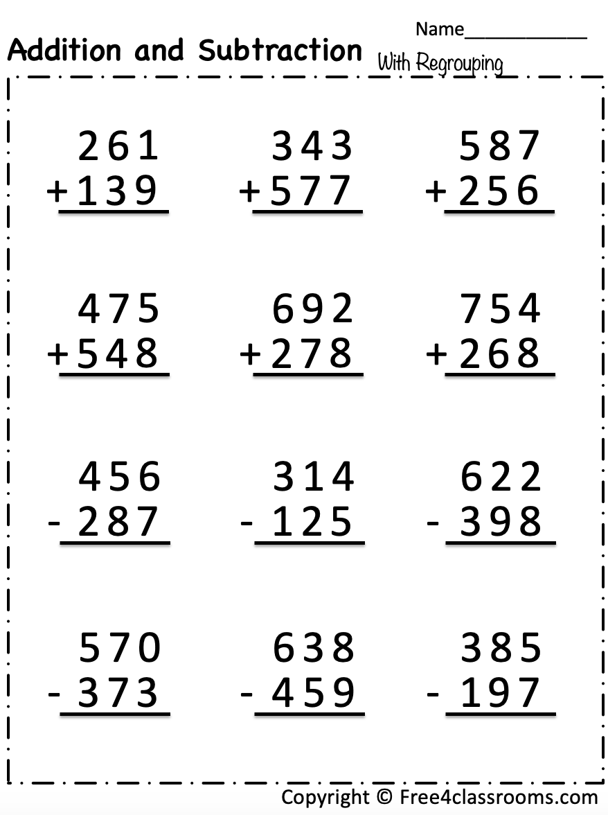 Free Addition And Subtraction Worksheet 3 Digit Numbers With Regrouping Free Worksheets Free4Classrooms Free Addition And Subtraction Worksheet 3 Digit Numbers With Regrouping Free Worksheets Free4Classrooms