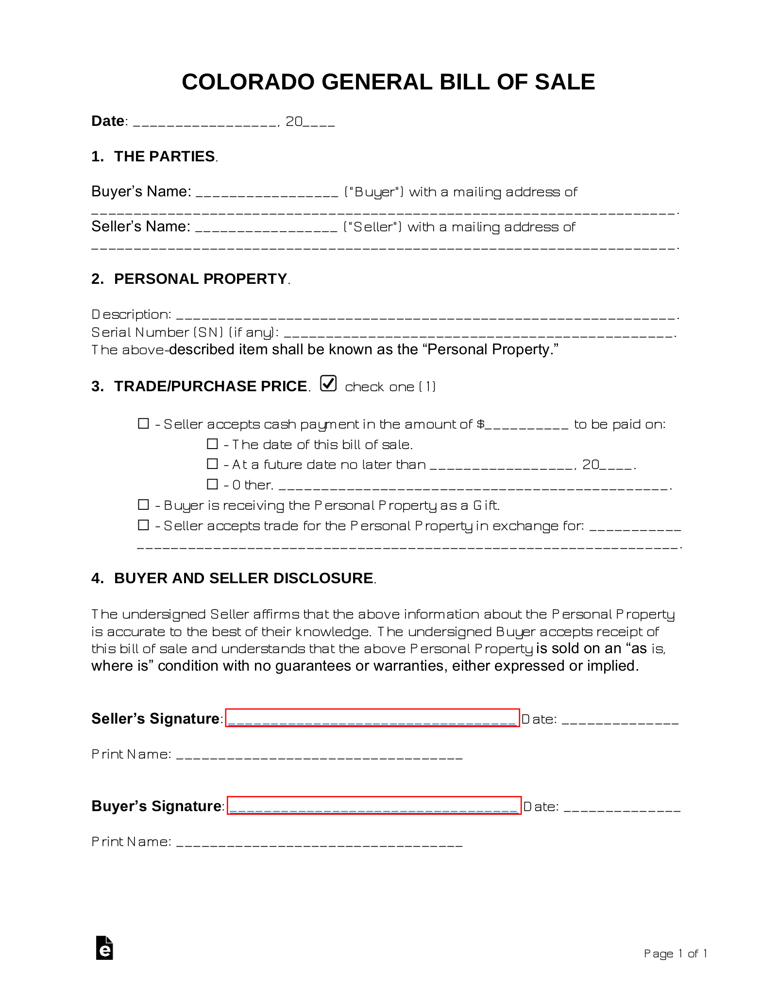 Free Colorado General Bill Of Sale Form PDF Word EForms Free Colorado General Bill Of Sale Form PDF Word EForms