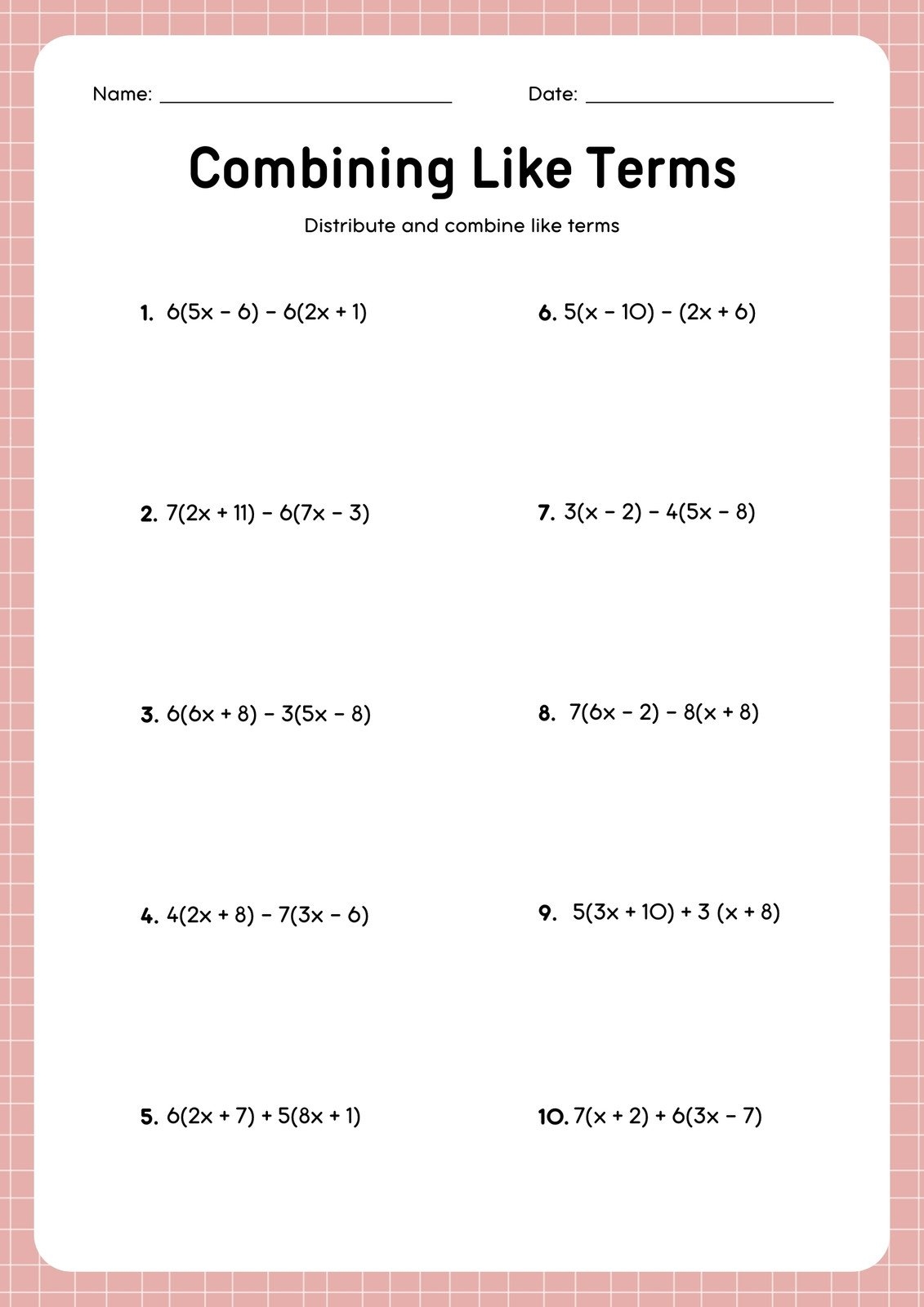 combining like terms and distributive property worksheet combining like terms and distributive property worksheet