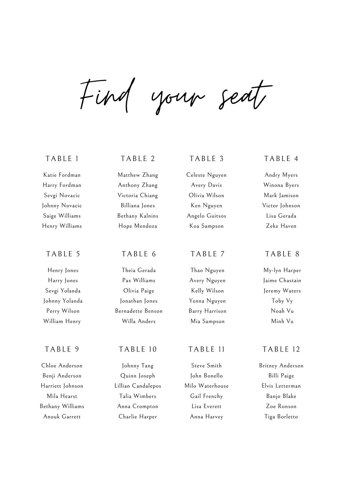Free Custom Printable Seating Chart Templates Canva Free Custom Printable Seating Chart Templates Canva