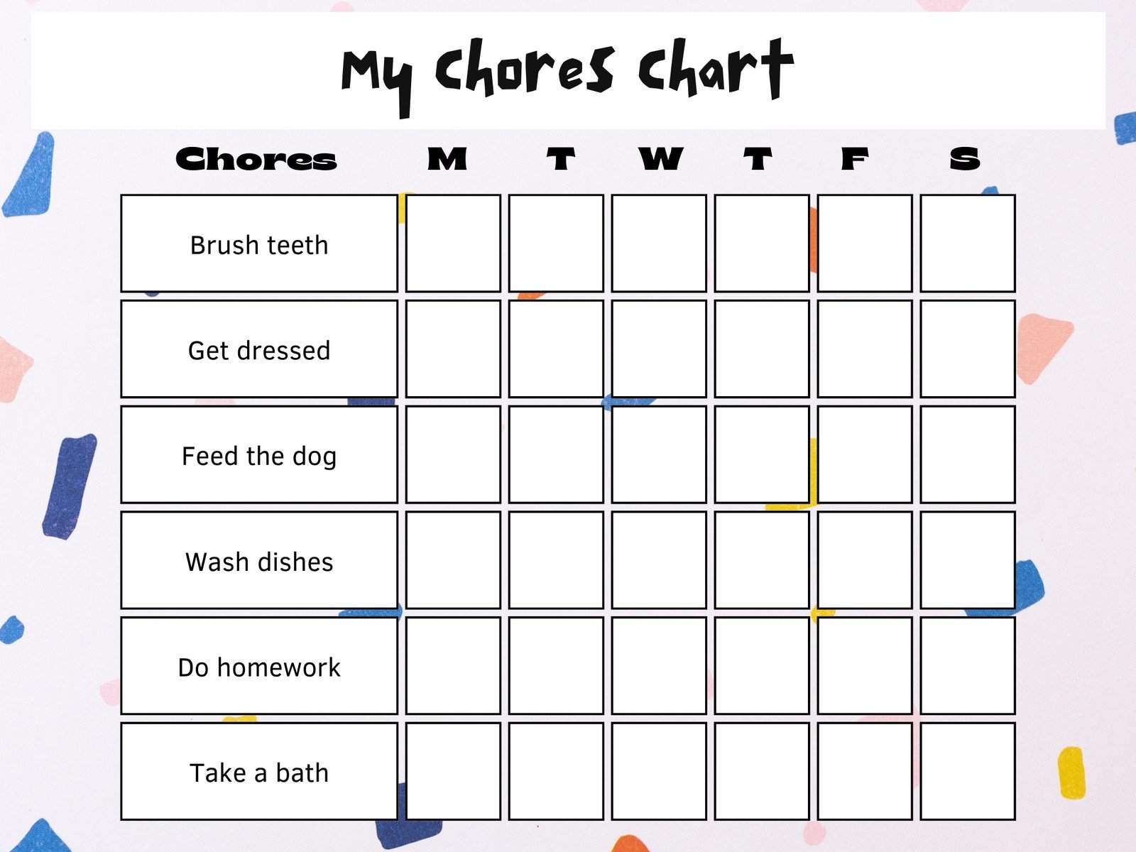 free printable chore list template