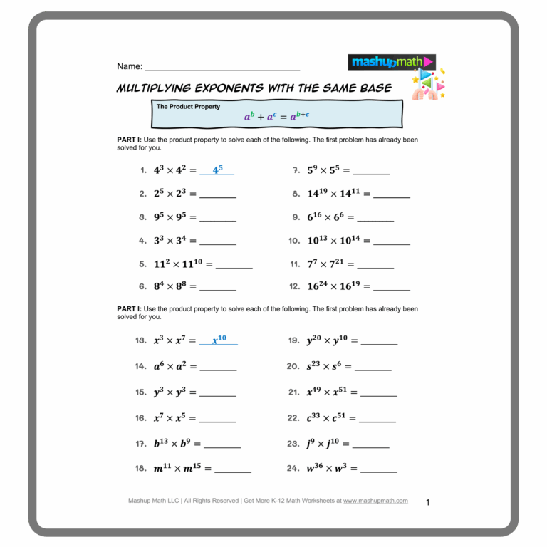 Free Exponent Rules Worksheets Printable With Answers Mashup Math