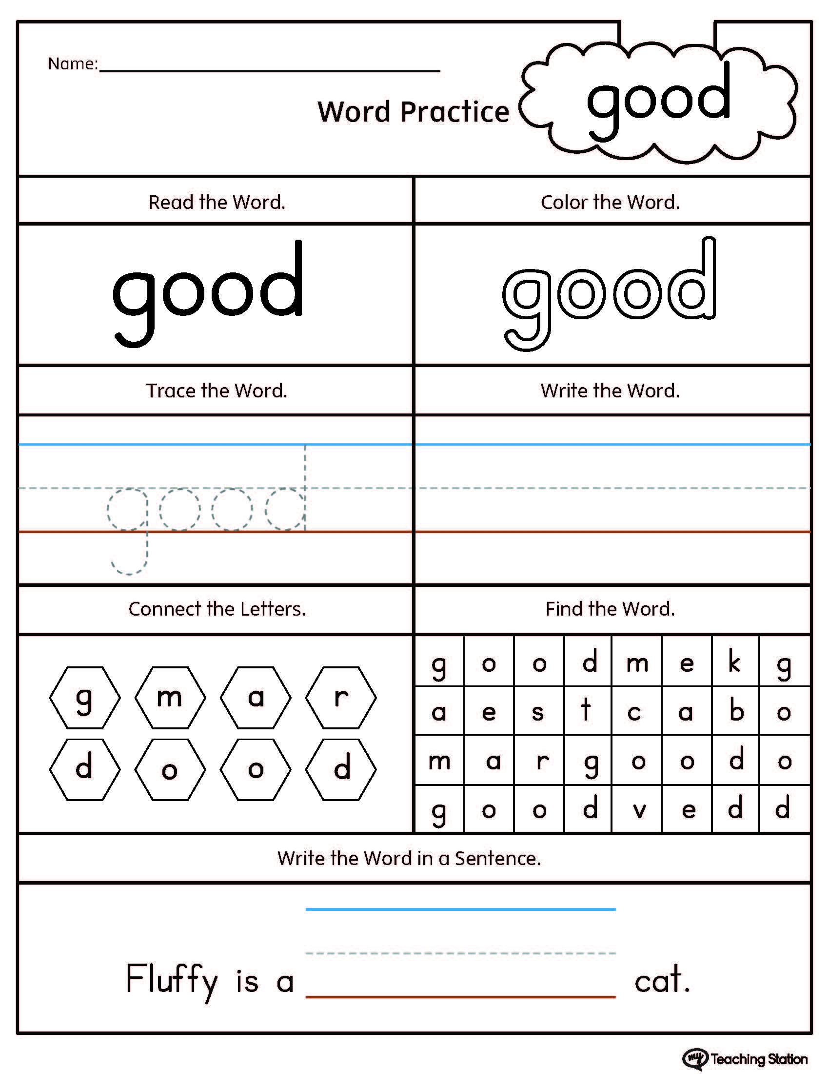 FREE High Frequency Word GOOD Printable Worksheet MyTeachingStation FREE High Frequency Word GOOD Printable Worksheet MyTeachingStation