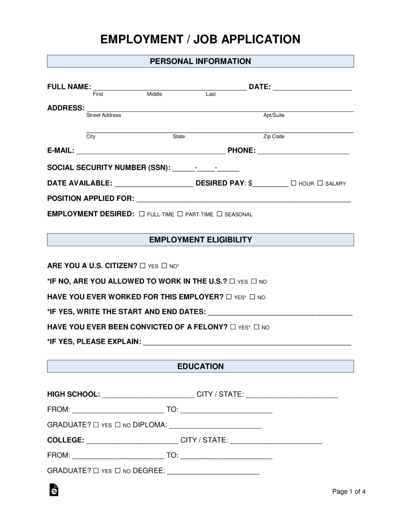 Free Job Application Forms 2 PDF Word EForms Free Job Application Forms 2 PDF Word EForms