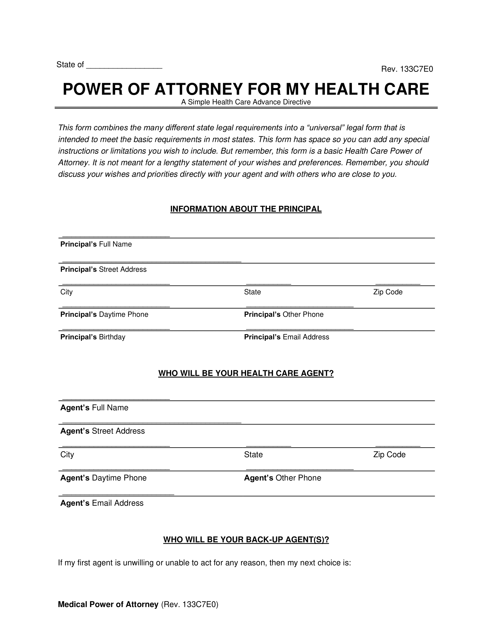 Free Medical Power Of Attorney Form Name A Healthcare Agent Online