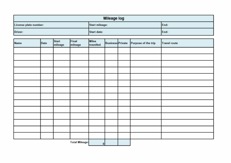 Free Mileage Log Template Download IONOS