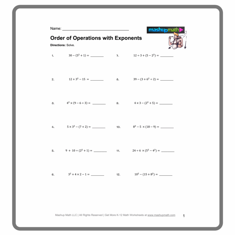 Free Order Of Operations Worksheet Library with Answers Mashup Math