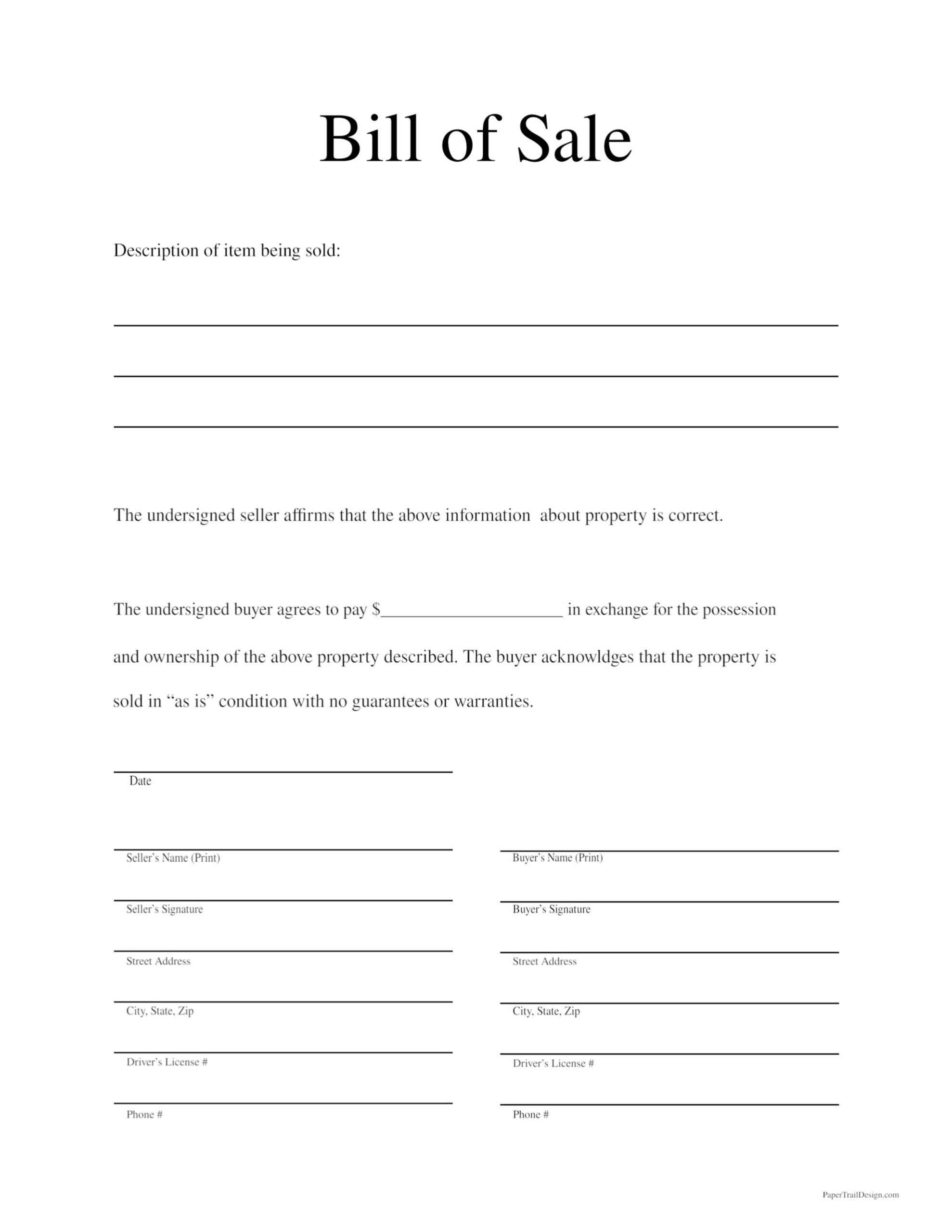 printable bill of sale template free printable bill of sale template free