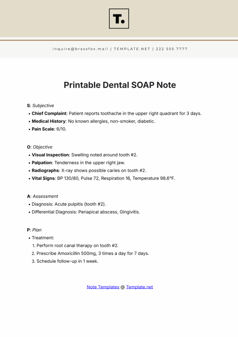 Free Printable Dental SOAP Note Template To Edit Online