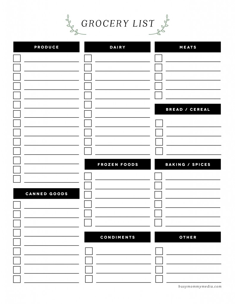 Free Printable Grocery List Free Printable Grocery List