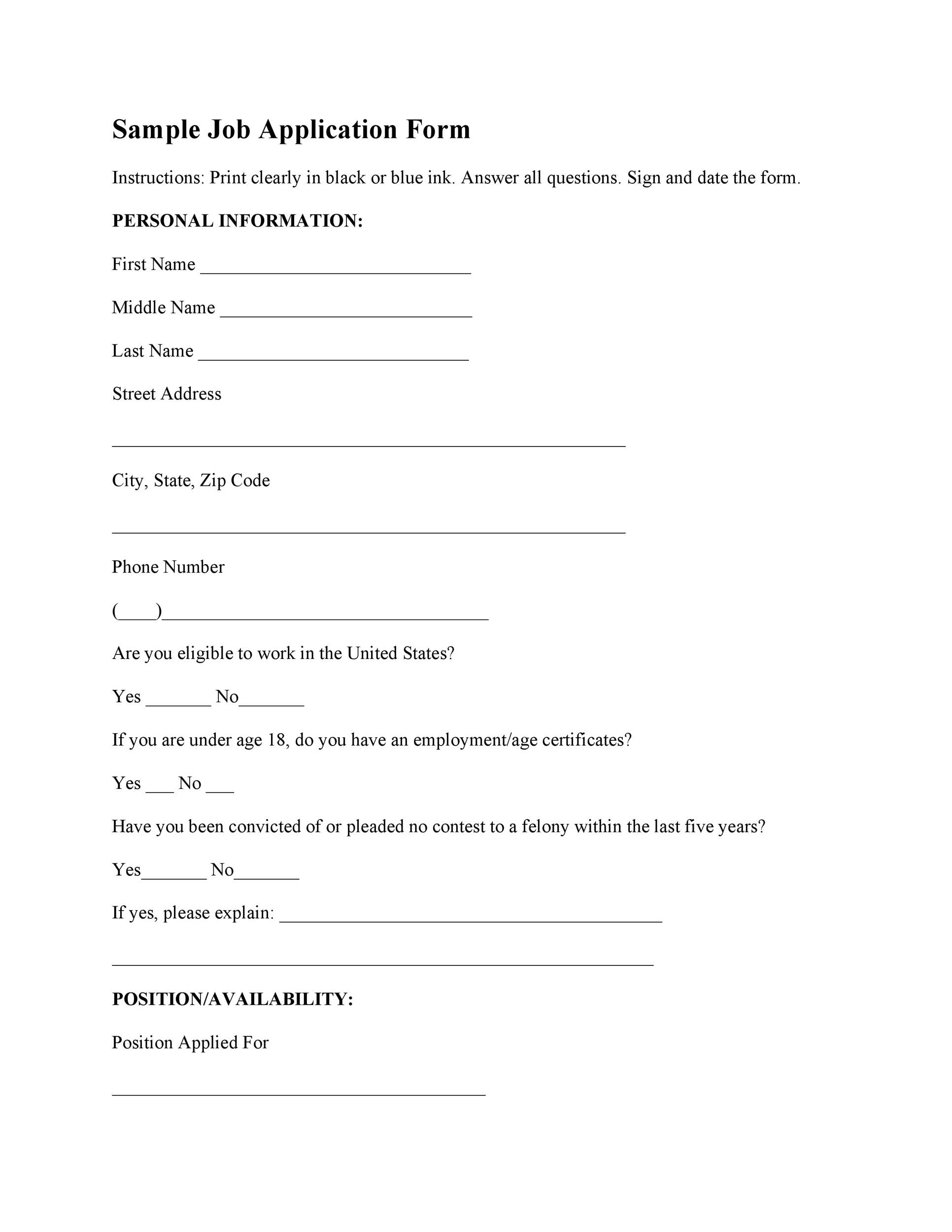 printable job application template printable job application template