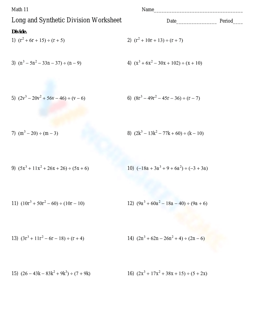 polynomial long division worksheet polynomial long division worksheet