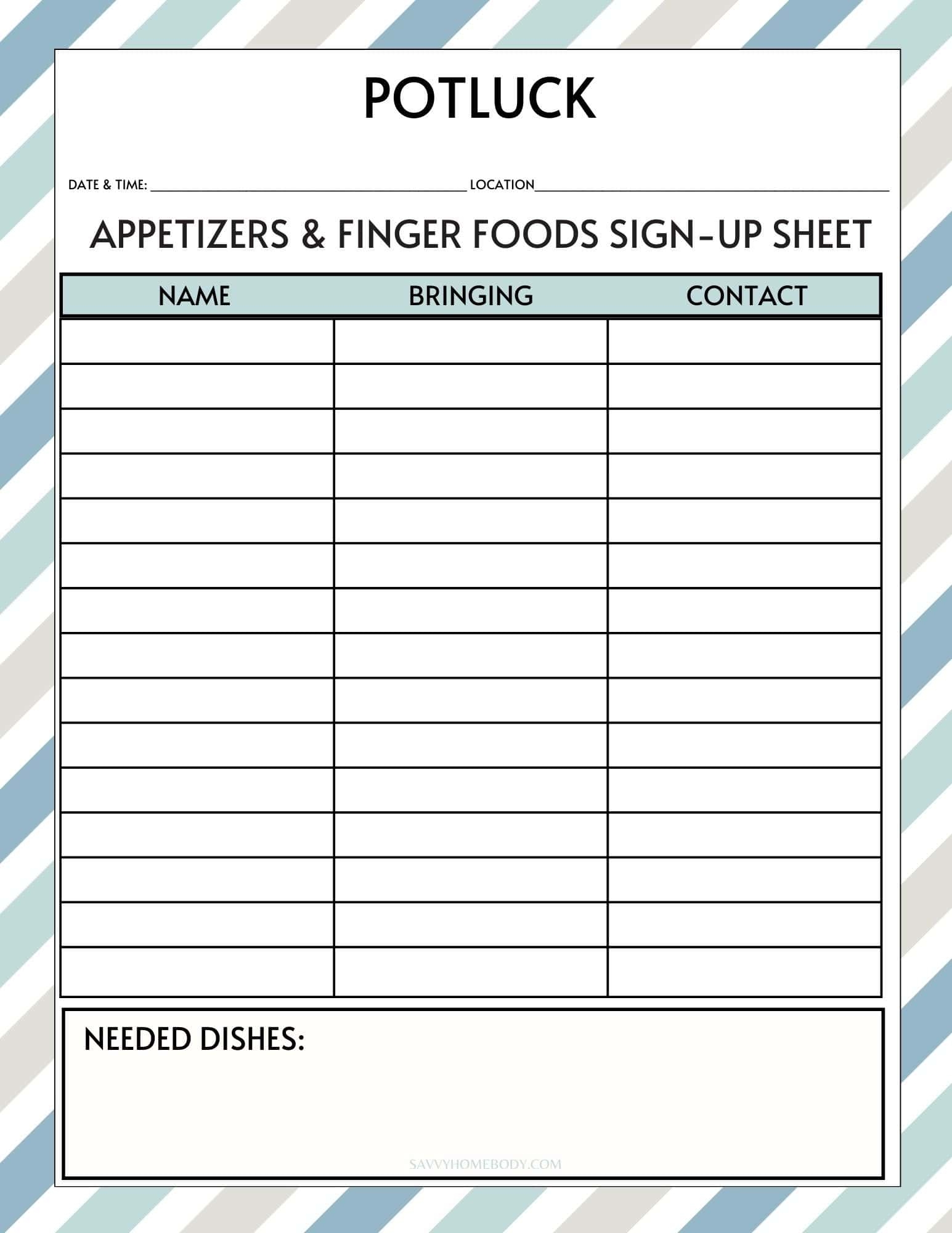 Free Printable Potluck Sign Up Sheets Free Printable Potluck Sign Up Sheets