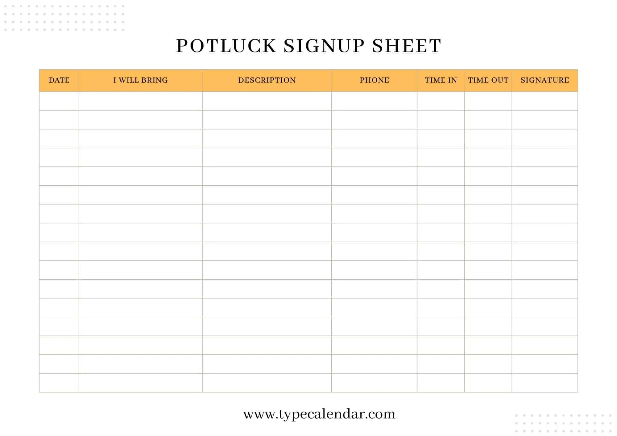 free printable potluck sign up sheet template free printable potluck sign up sheet template