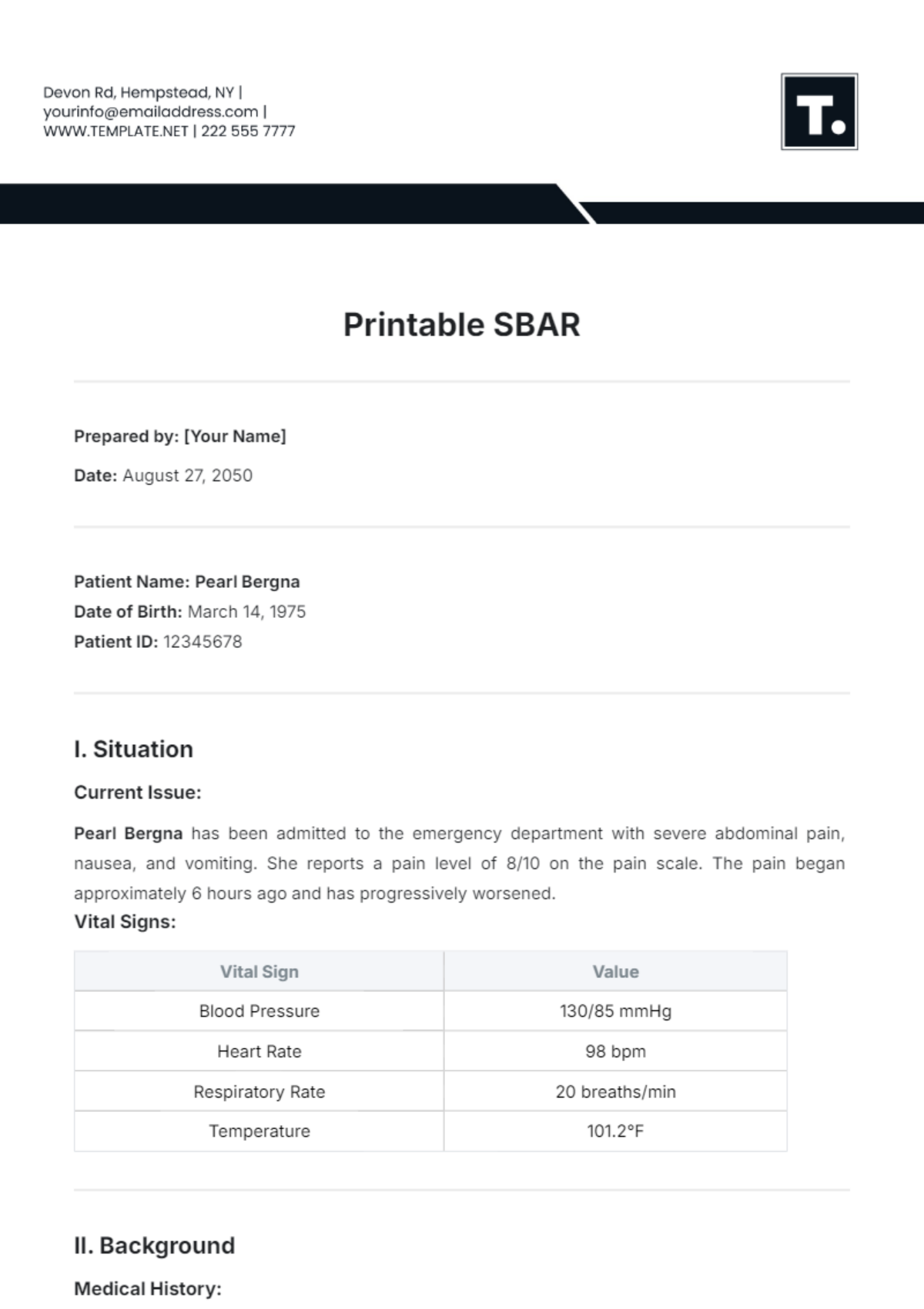 Free Printable SBAR Template To Edit Online