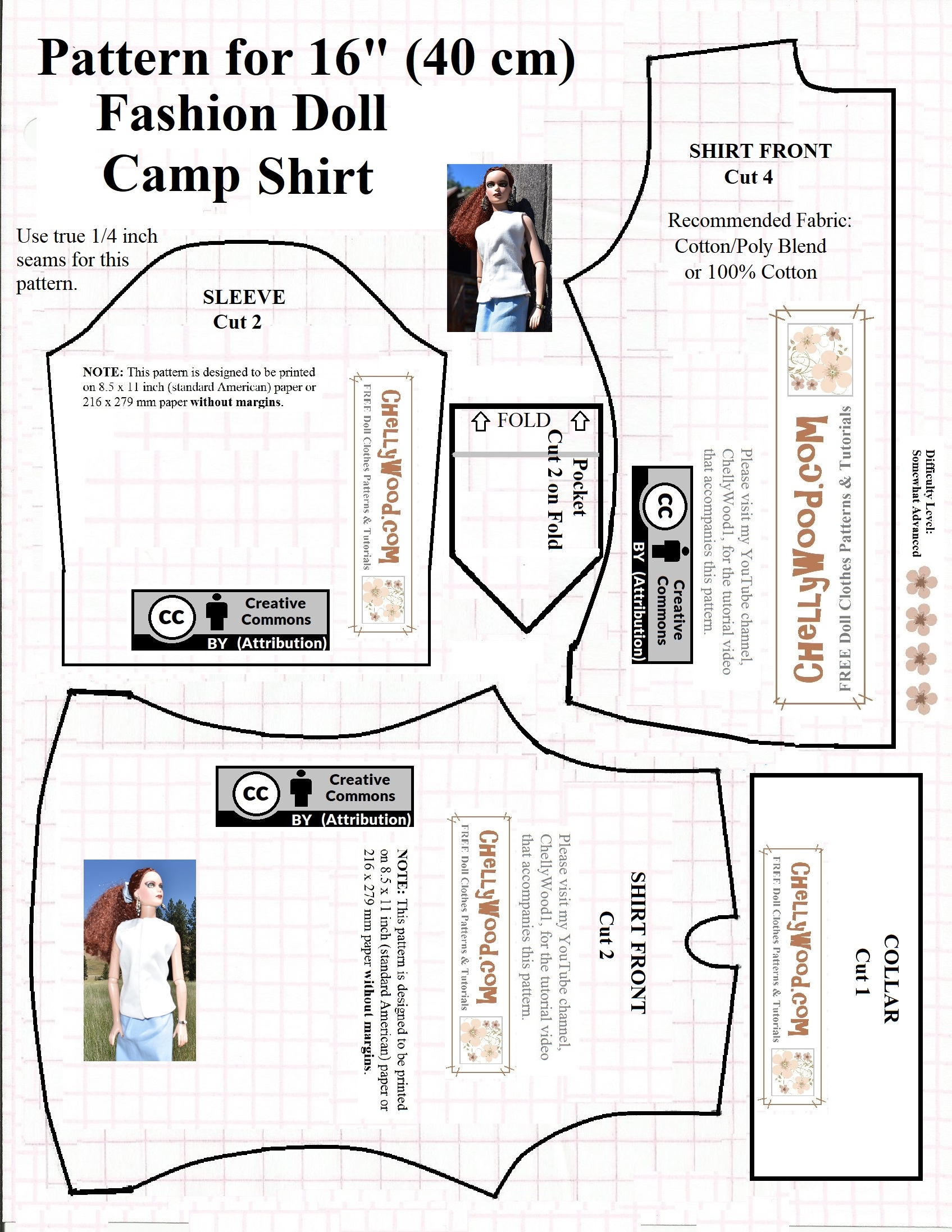 FREE Printable Sewing Pattern For 16 Or 17 Dolls Camp Shirt ChellyWood Free Doll Clothes Patterns FREE Printable Sewing Pattern For 16 Or 17 Dolls Camp Shirt ChellyWood Free Doll Clothes Patterns