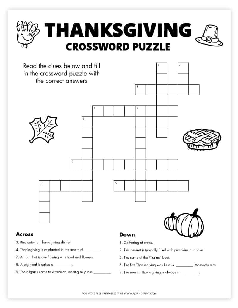 Free Printable Thanksgiving Crossword Puzzle Free Printable Thanksgiving Crossword Puzzle