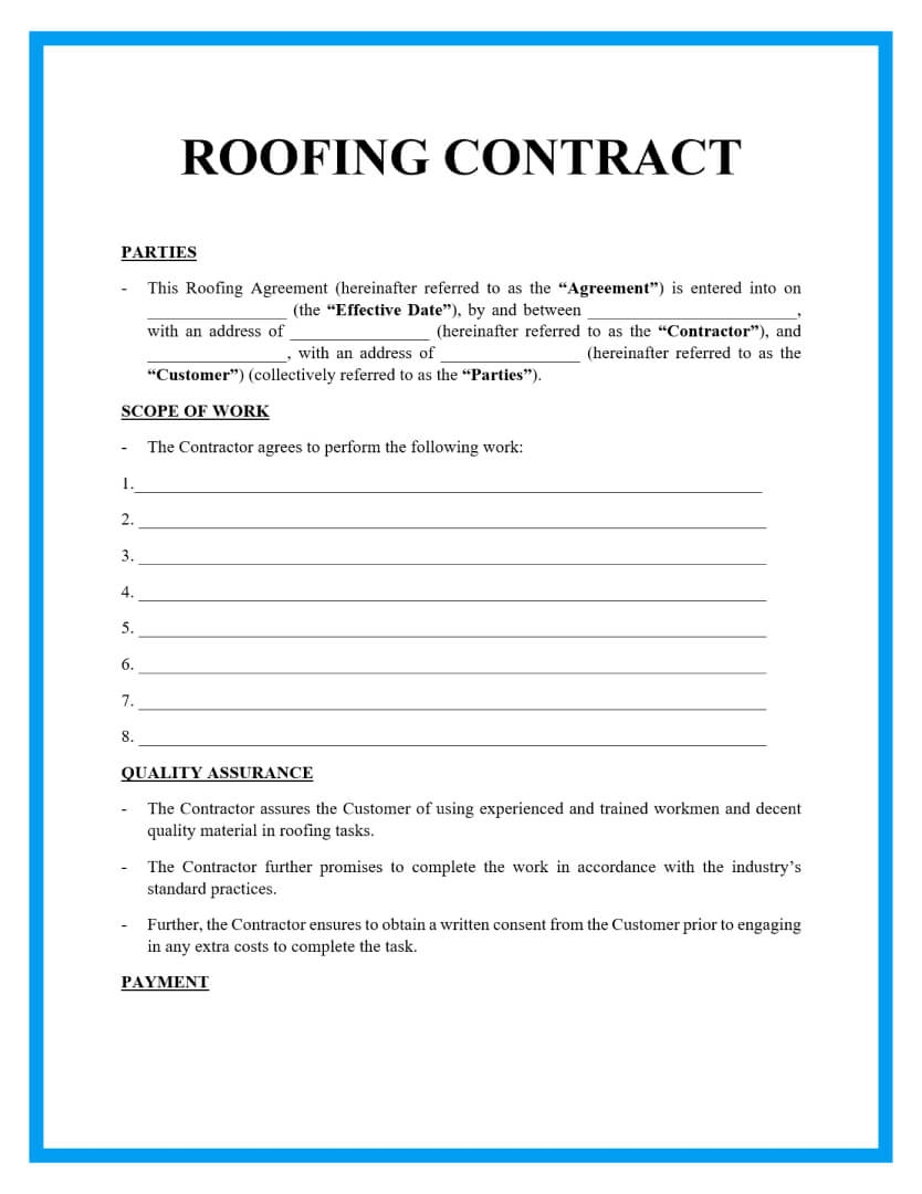 Free Roofing Contract Template Samples Free Roofing Contract Template Samples