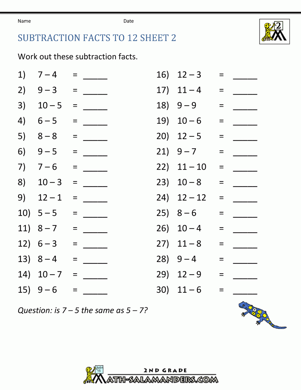Free Subtraction Worksheets To 12 Free Subtraction Worksheets To 12