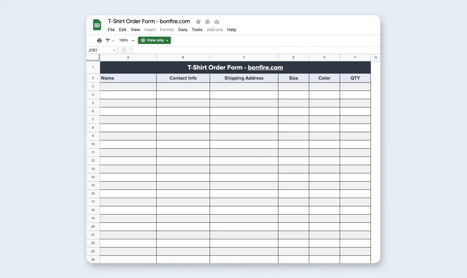Free T Shirt Order Form Template Excel Google Sheets PDF Bonfire Free T Shirt Order Form Template Excel Google Sheets PDF Bonfire
