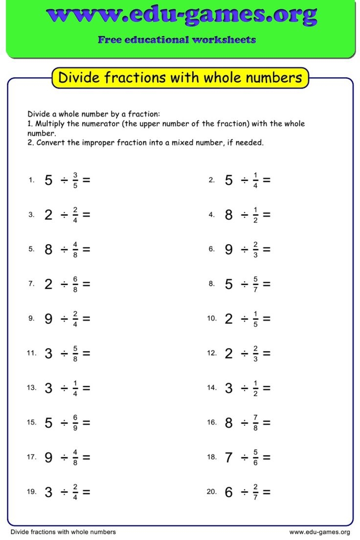 Free Worksheets For Dividing Fractions With Whole Numbers Free Worksheets For Dividing Fractions With Whole Numbers