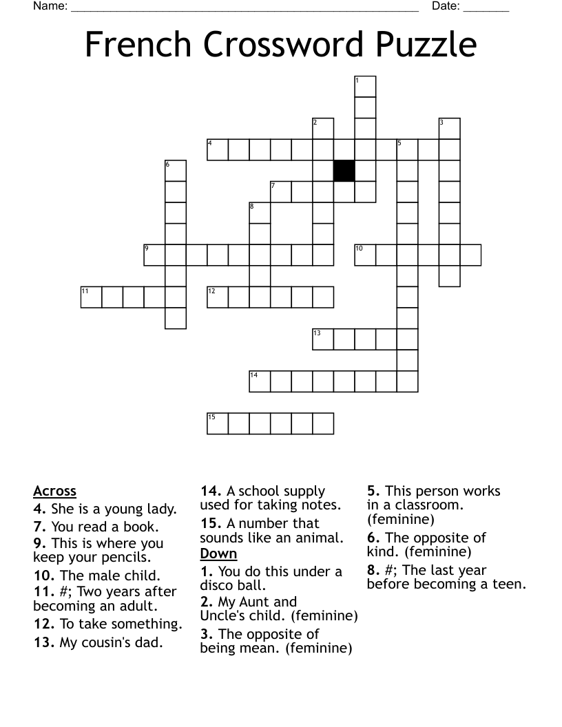 French Crossword Puzzle WordMint French Crossword Puzzle WordMint