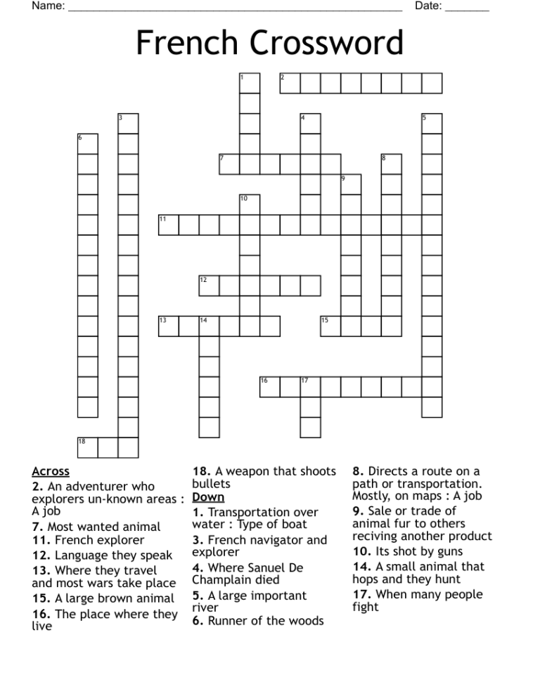 French Crossword WordMint