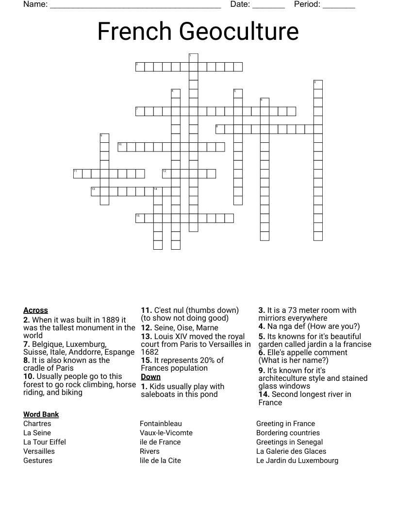 French Geoculture Crossword WordMint French Geoculture Crossword WordMint