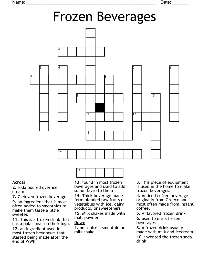 Frozen Beverages Crossword WordMint Frozen Beverages Crossword WordMint