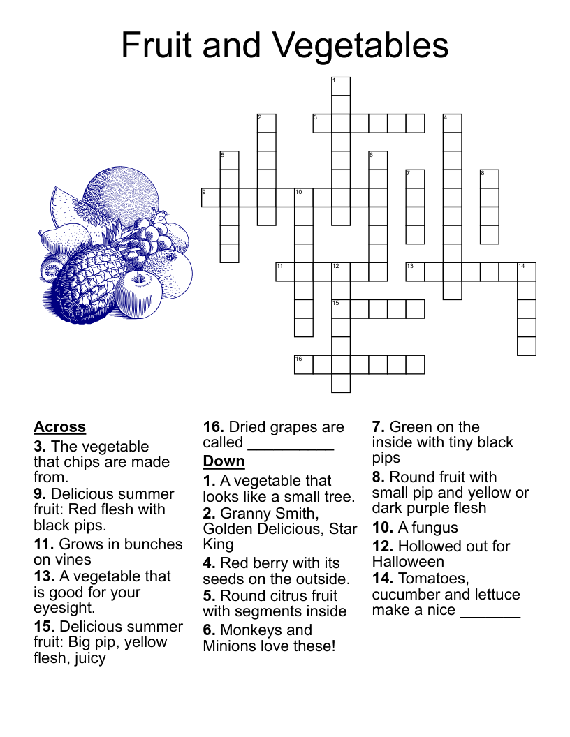 Fruit And Vegetables Crossword WordMint Fruit And Vegetables Crossword WordMint