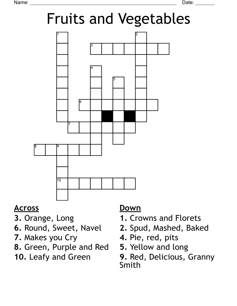 Fruits And Vegetables Crossword WordMint Fruits And Vegetables Crossword WordMint