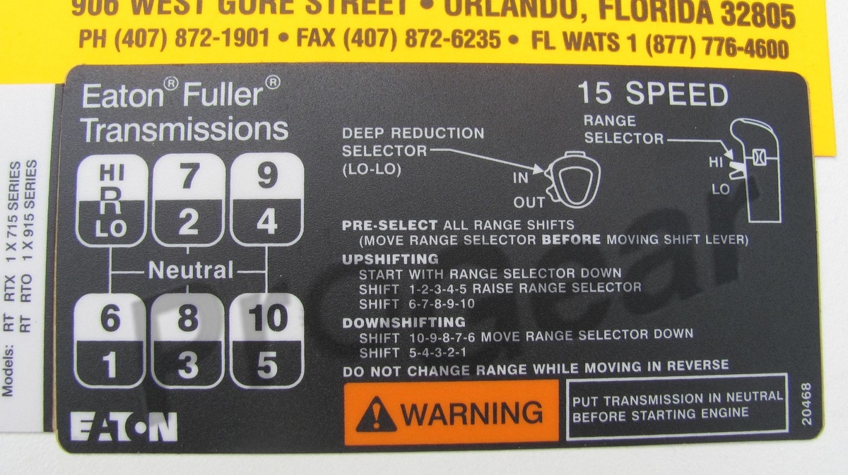Fuller Transmission RT RTO RTX 15 Speed Shift Pattern 20468 EBay Fuller Transmission RT RTO RTX 15 Speed Shift Pattern 20468 EBay