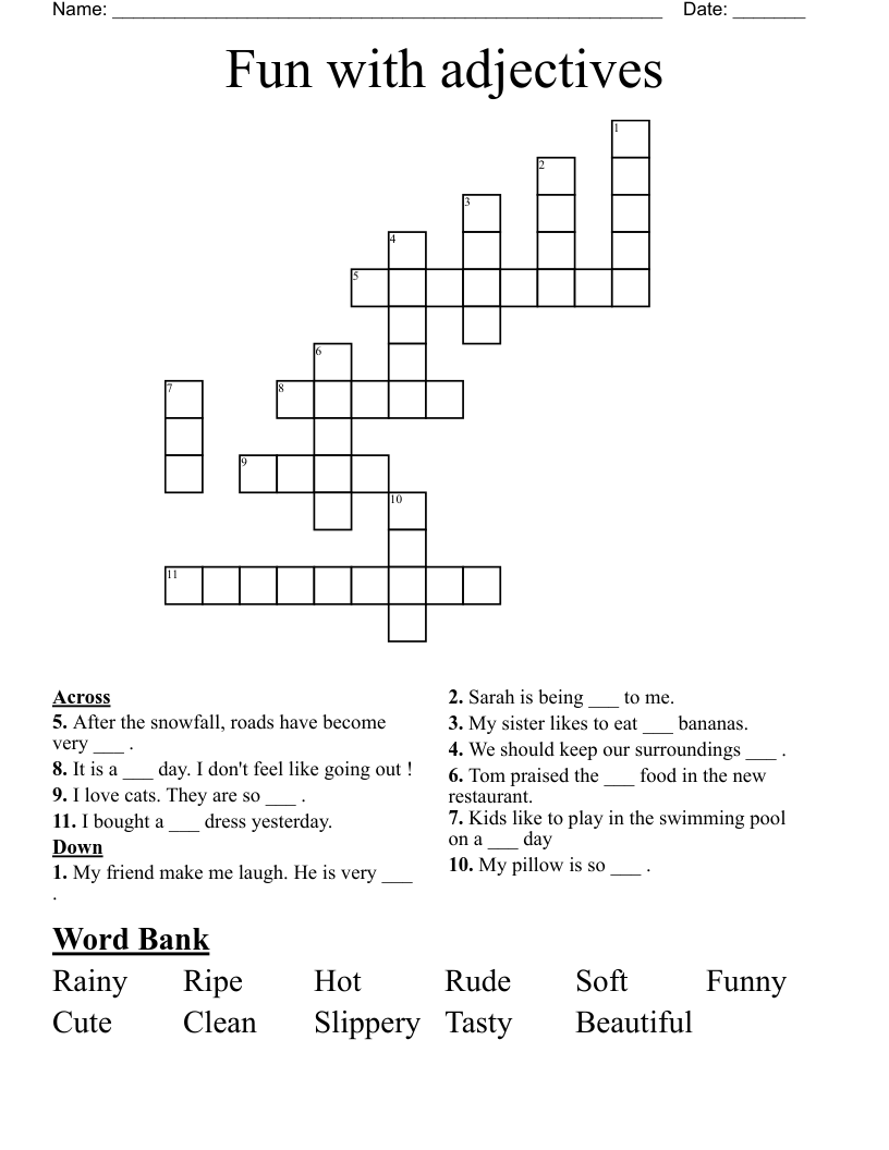 Fun With Adjectives Crossword WordMint