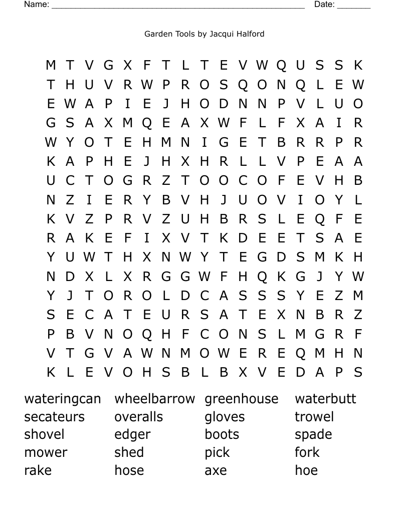 Garden Tools Word Search WordMint Garden Tools Word Search WordMint
