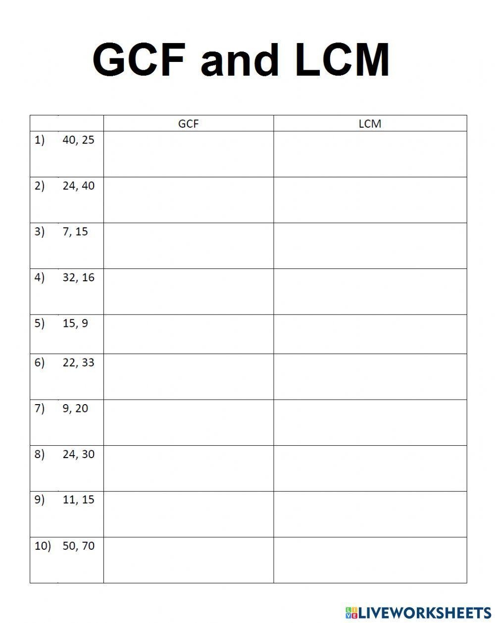 gcf and lcm worksheet gcf and lcm worksheet