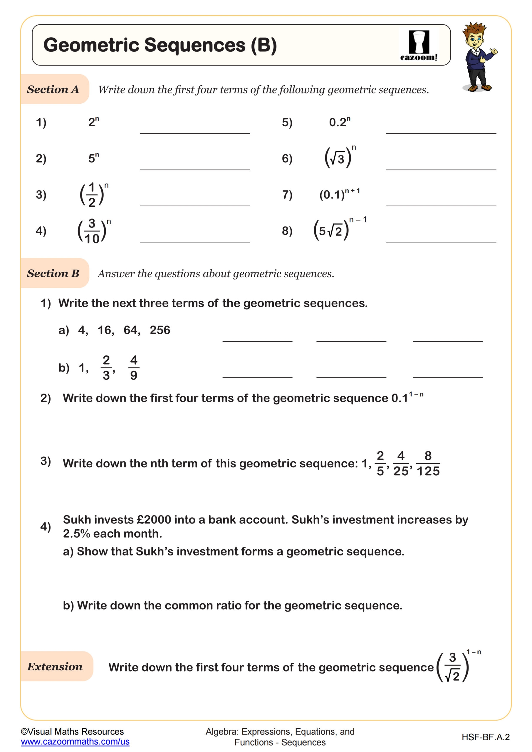 arithmetic and geometric sequences worksheet