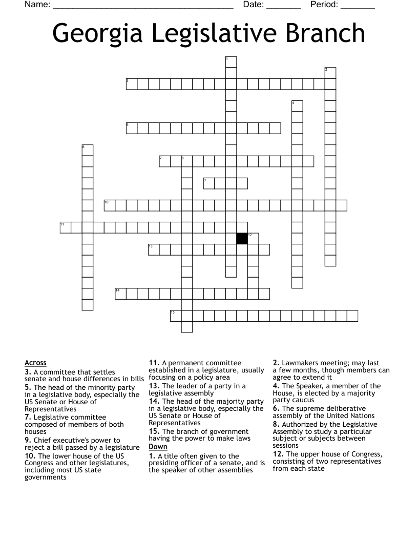 Georgia Legislative Branch Crossword WordMint