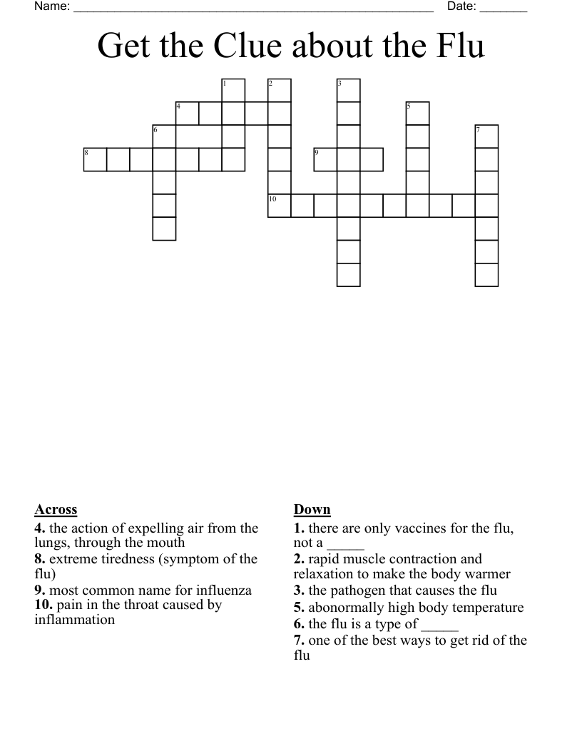 Get The Clue About The Flu Crossword WordMint Get The Clue About The Flu Crossword WordMint