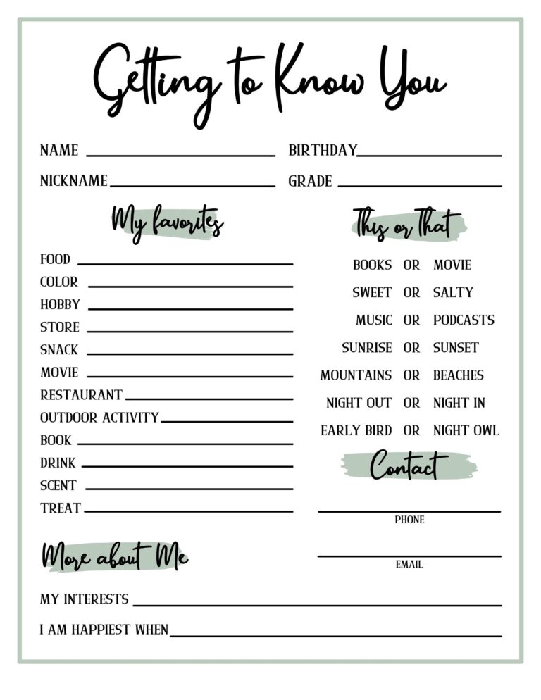 Get To Know You Getting To Know You Page Get To Know You Printable All About Me Etsy