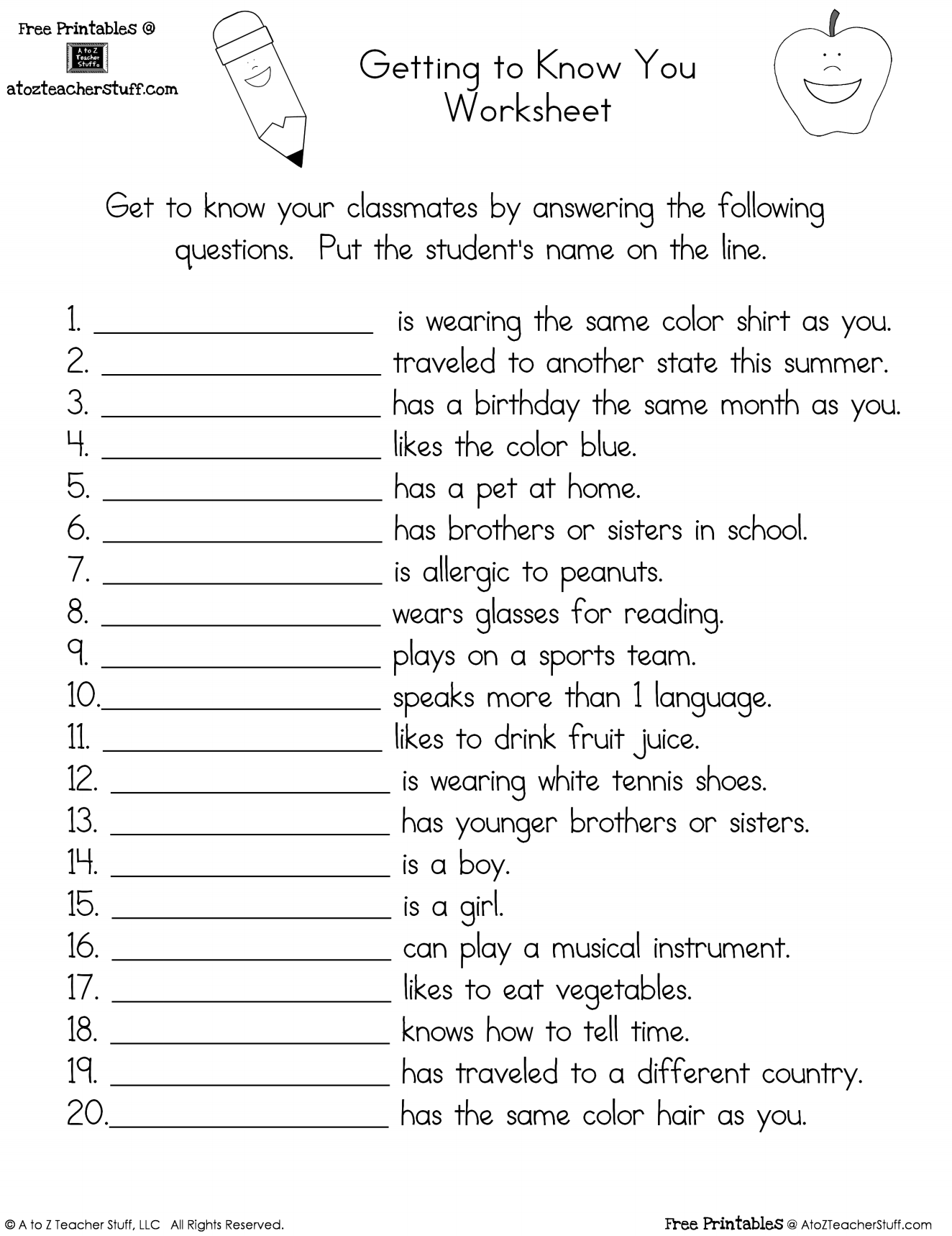 Getting To Know You Worksheet A To Z Teacher Stuff Printable Pages And Worksheets Getting To Know You Worksheet A To Z Teacher Stuff Printable Pages And Worksheets