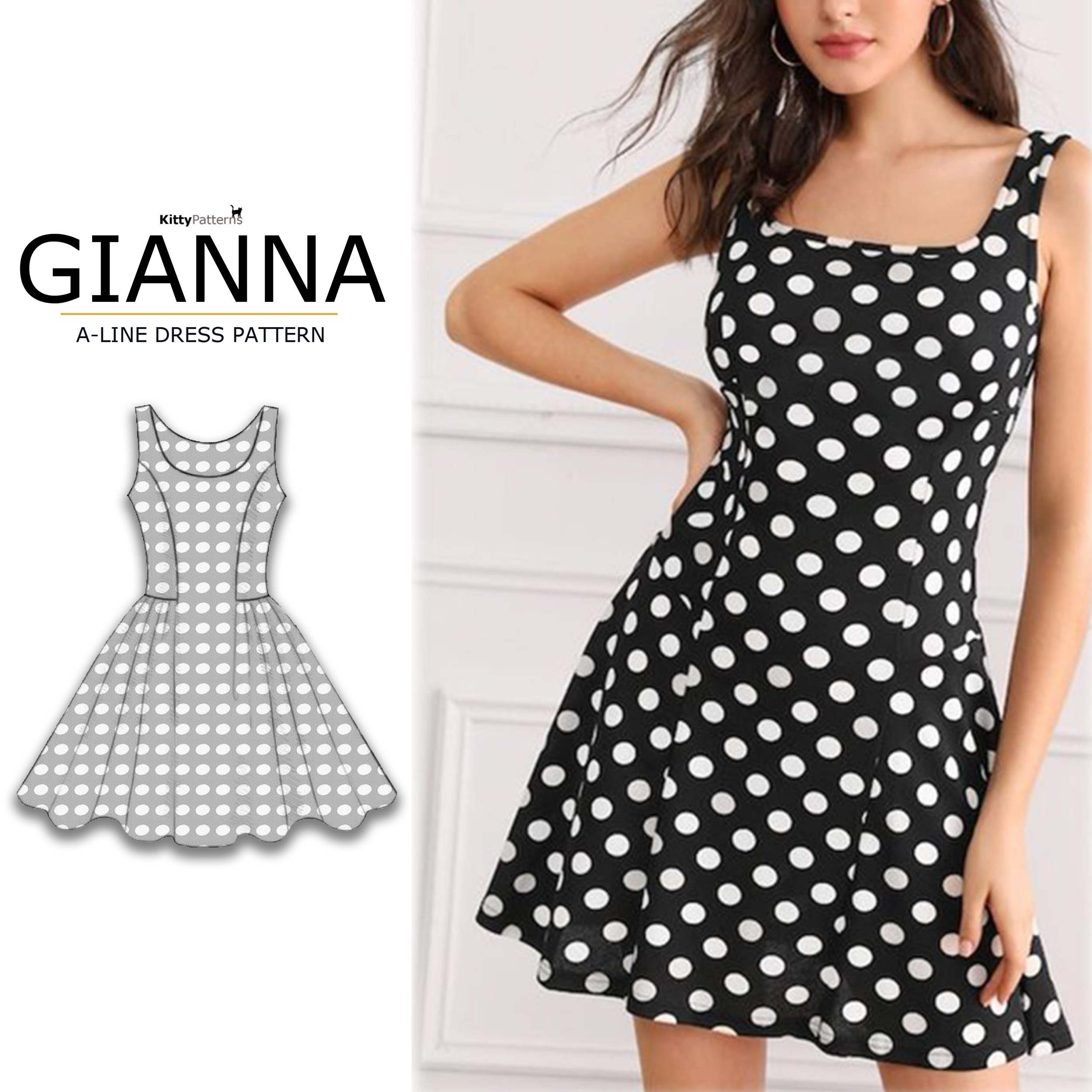 GIANNA A line Dress Pattern KittyPatterns GIANNA A line Dress Pattern KittyPatterns