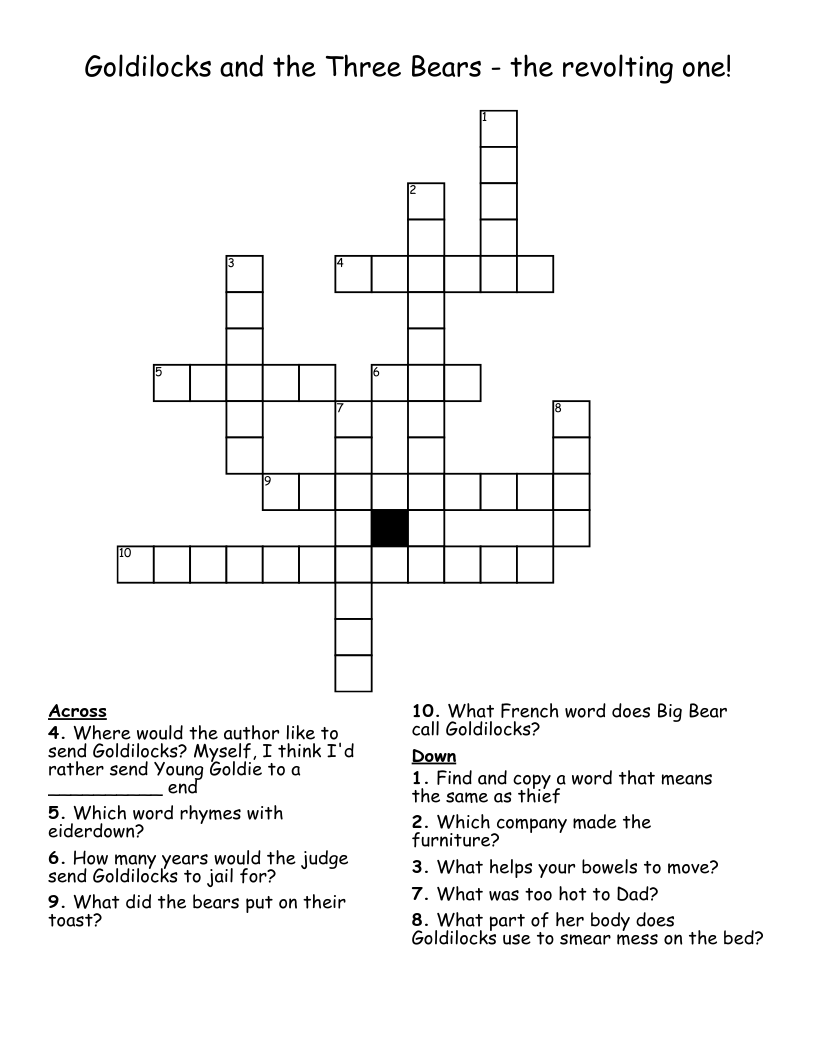 Goldilocks And The Three Bears The Revolting One Crossword WordMint Goldilocks And The Three Bears The Revolting One Crossword WordMint
